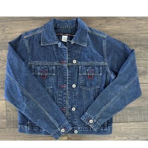 B.U.M. Jeans Women's 100% Cotton Denim Jacket Long Sleeve Size Small Red Accents